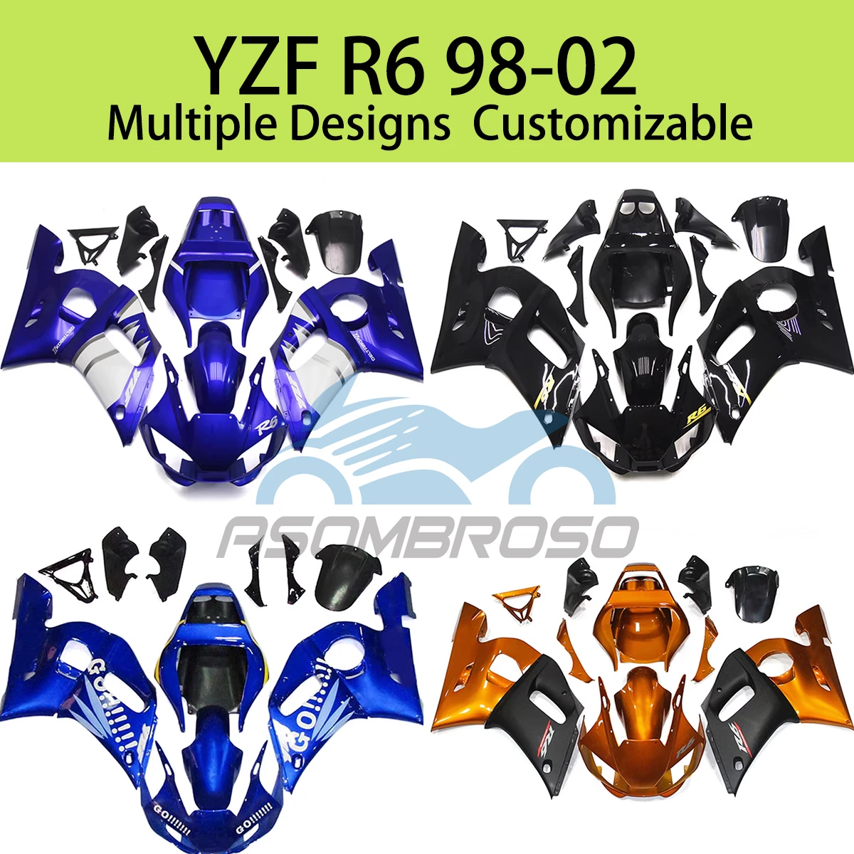 

Новый стиль Обтекатели YZF R6 98 99 00 01 02 комплект обтекателей для кузова мотоцикла для YAMAHA YZFR6 1998 1999 2000 2001 2002