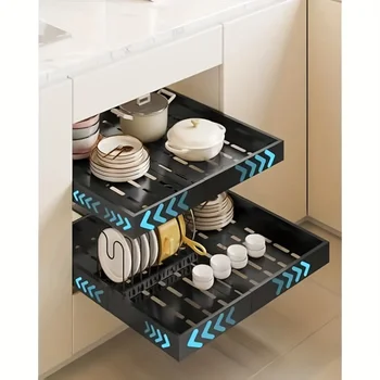 Pull Out Tray Organizer Kitchen Storage Rack Cabinet Expandable Under Sink Spice Boxes Silent Slide Drawer Style Bowl Dish Shelf 1