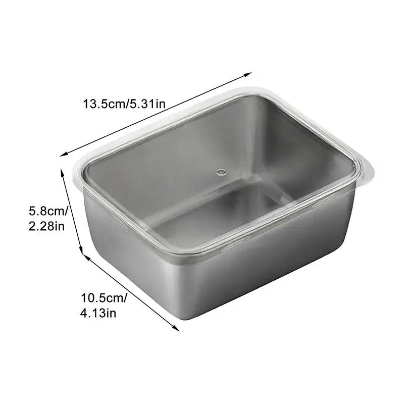 Stainless Steel Square Plate With Lid Rectangular Food Storage Pan Commercial Dish Tray Large Refreshing Lunch Box Container 6