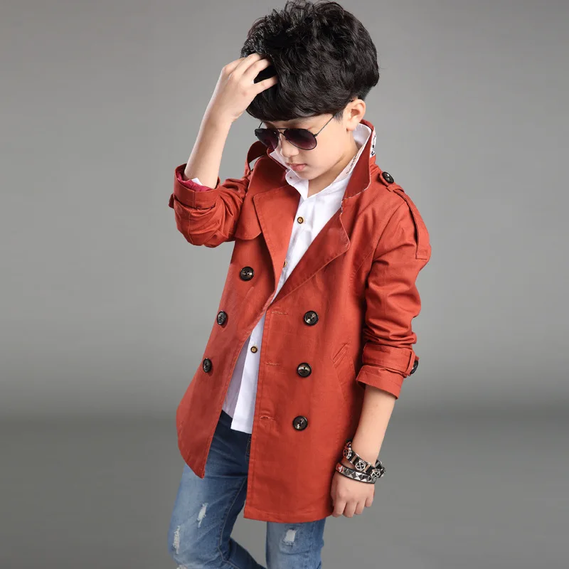 Kids jacket Boys Double-breasted Belted Trench Coats Slim Windbreaker size 4-13