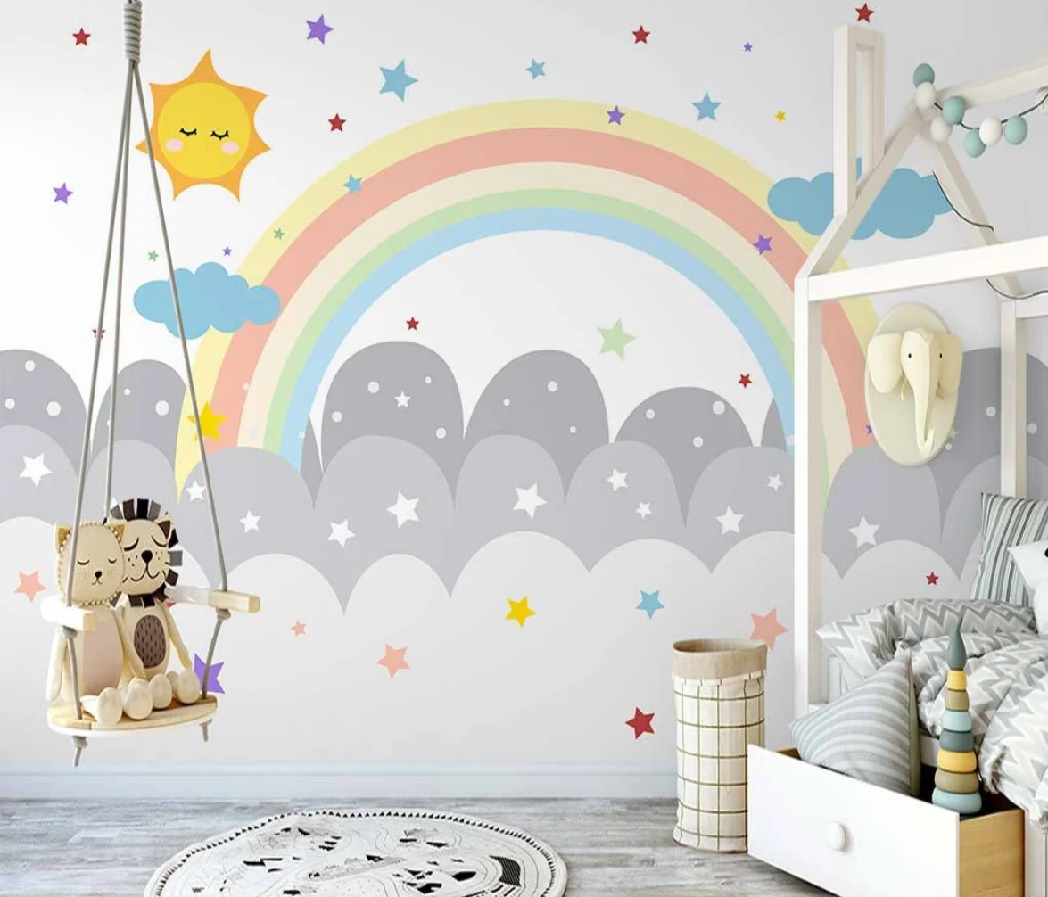 custom clouds cartoon rainbow starry sky children's bedroom background wall stickers home decoration 3D wall paper 2023 new brass auspicious clouds ashtray with cover home office handicraft decoration copper storage tank