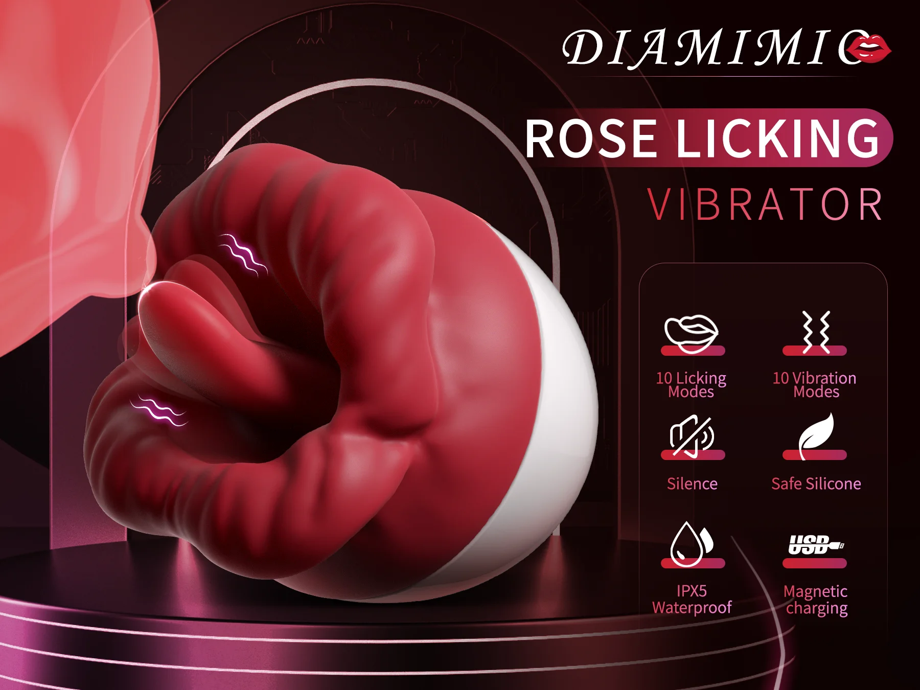 Red Lips Vibrator Clitoris Stimulator Licking Tongue Masturbator_voghion.com