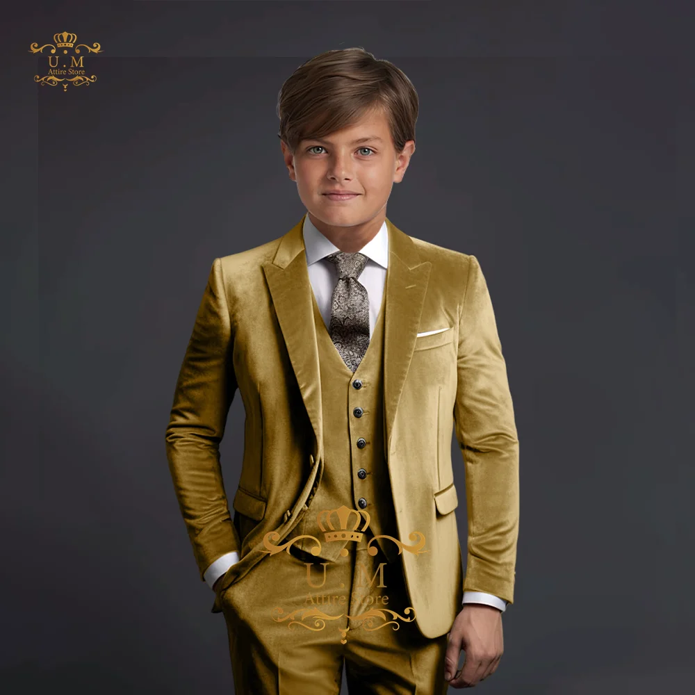 Boys Suit Jacket Vest Pants 3 Pieces Elegant Velvel Set Slim Fit Age 2-16 Clothes for Child Tuxedo Wedding Party boys formal suit set