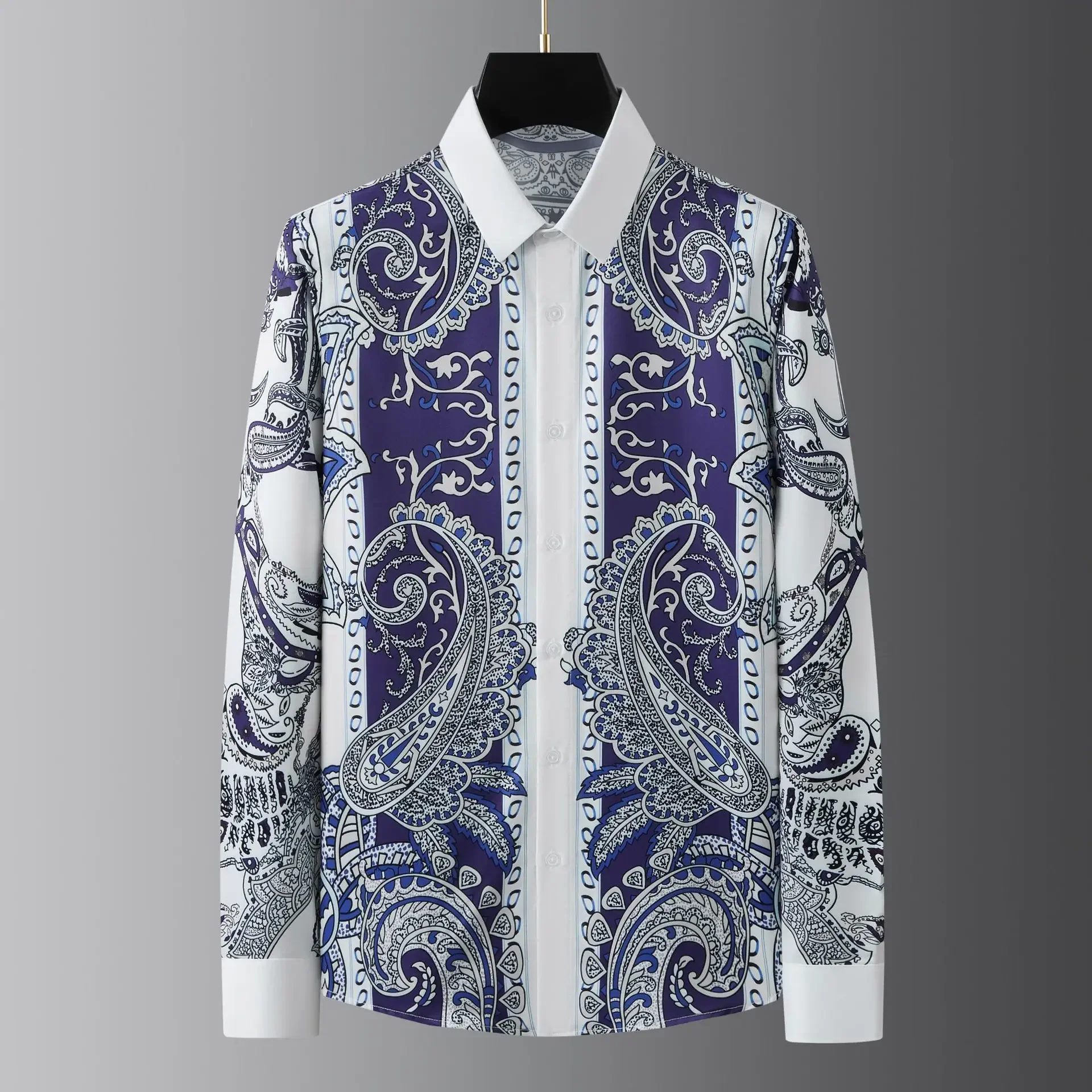 

2024 Spring New Court Printed Men's Shirt Luxury Long Sleeve Slim Fit Casual Business Dress Shirt Social Party Banquet Blouse