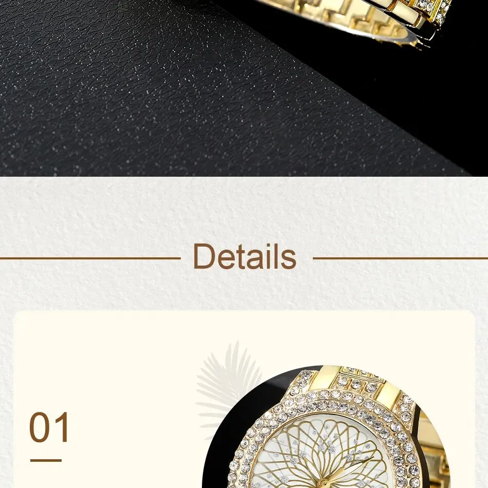 Se7d1f769bf2749eab6521eed455d52bbD 5PCS Set Luxury Watch Women Ring Necklace Earrings Rhinestone Fashion Wristwatch Female Casual Ladies Watches Golden Color Set Mallzona