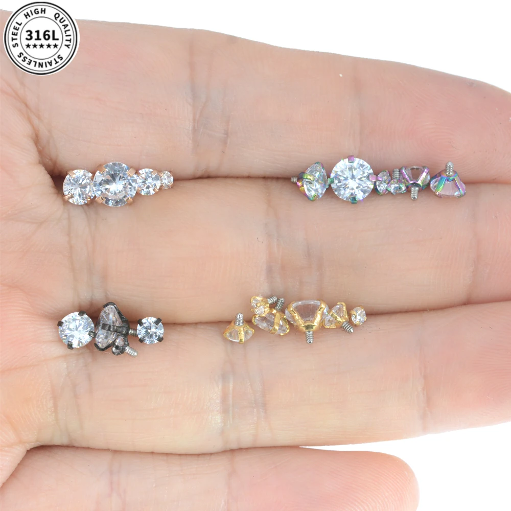 10Pcs 16G 3/4/5/6mm Zircon Piercing Ball Skin Diver Dermal