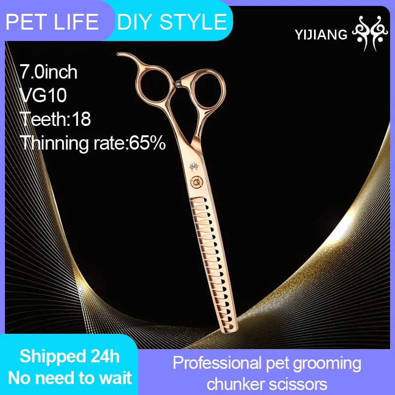 

Yijiang 7.0Inch VG10 Steel Pet Grooming Chunker Scissors Dog Grooming Shears Thinning Rate 65% For Petshop/Family