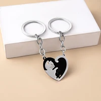 Cute Hug Cat Keychain Creative Patchwork Heart Round Keyring Couple Lovers Key Chains Bag Pendant Car Keyholder Accessories Gift 2
