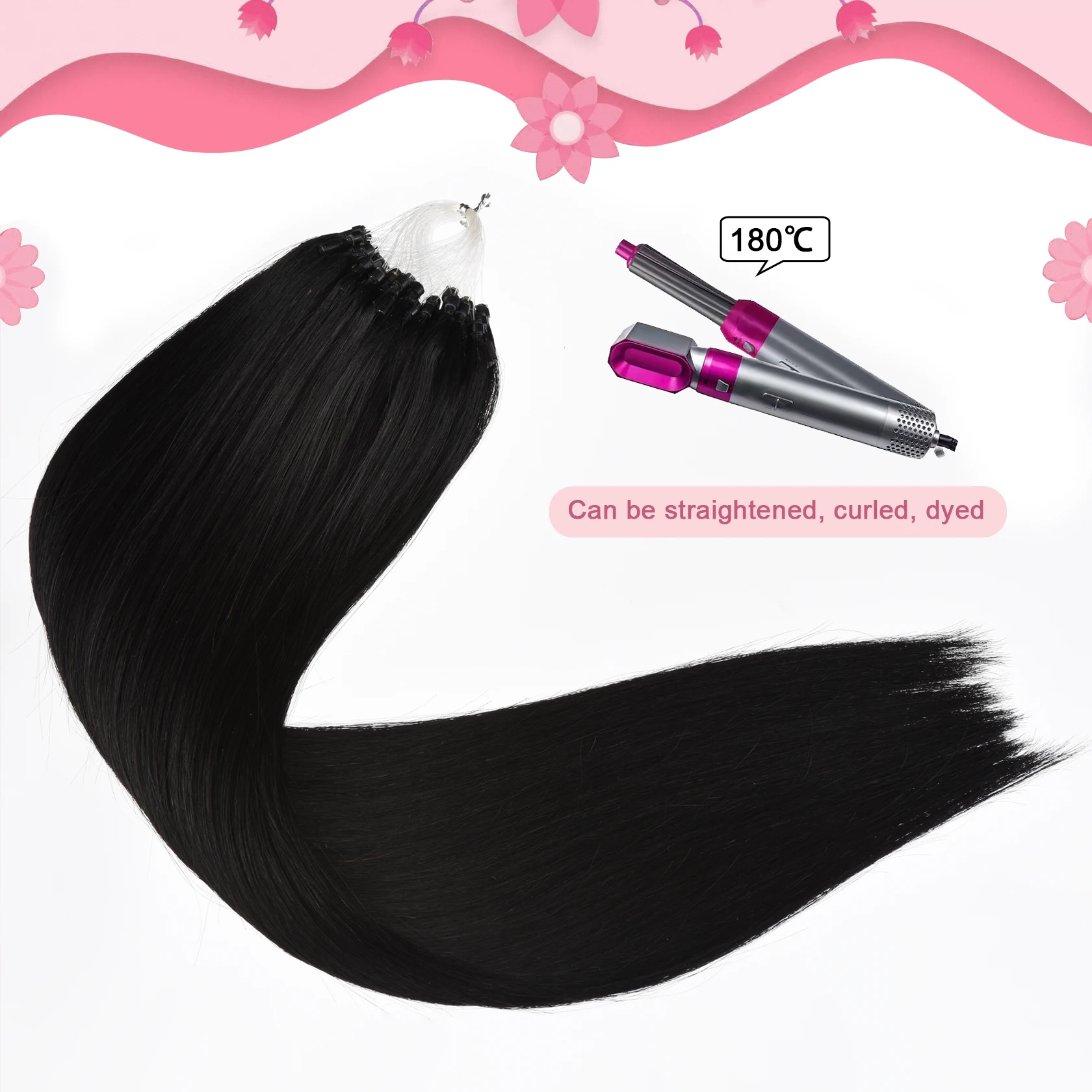 Micro Loop Hair Extension Real Hair Jet Black Human Extensions #1 Micro Loop Extensions 1g/s 50g Beads