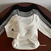 Autumn Winter Thickened Fluffy Long Sleeve T-Shirt Women Slim Fit Warm Base Shirt Inner Wear Square Collar Polyester Fiber