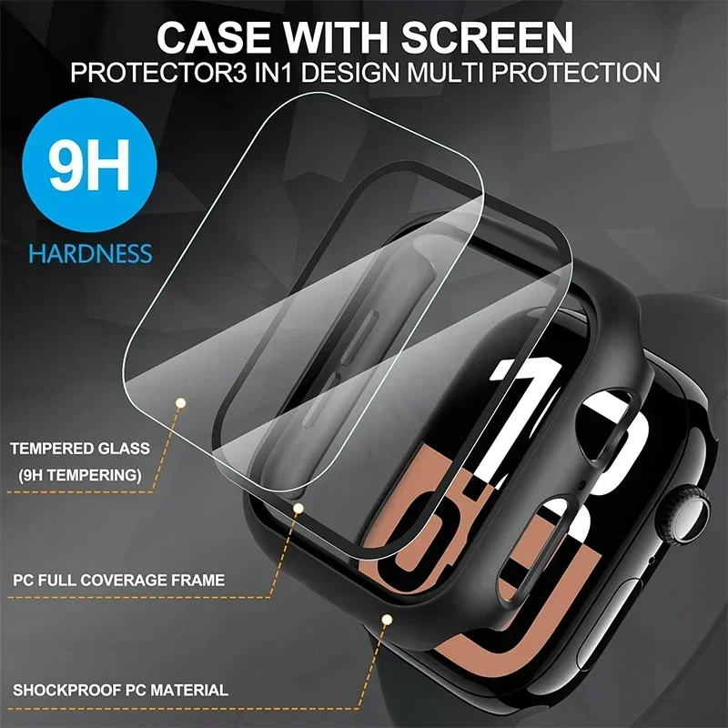 Enhanced Tempered Glass Apple Watch Screen Protector Case - Matte Hard PC Bumper Cover