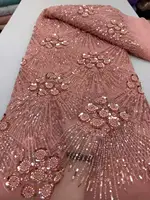 African Heavy Beaded Lace Fabric 2025 High Quality Nigerian Sequin Pearl Lace French Tulle Fabric For Wedding Party Dress Sewing 2