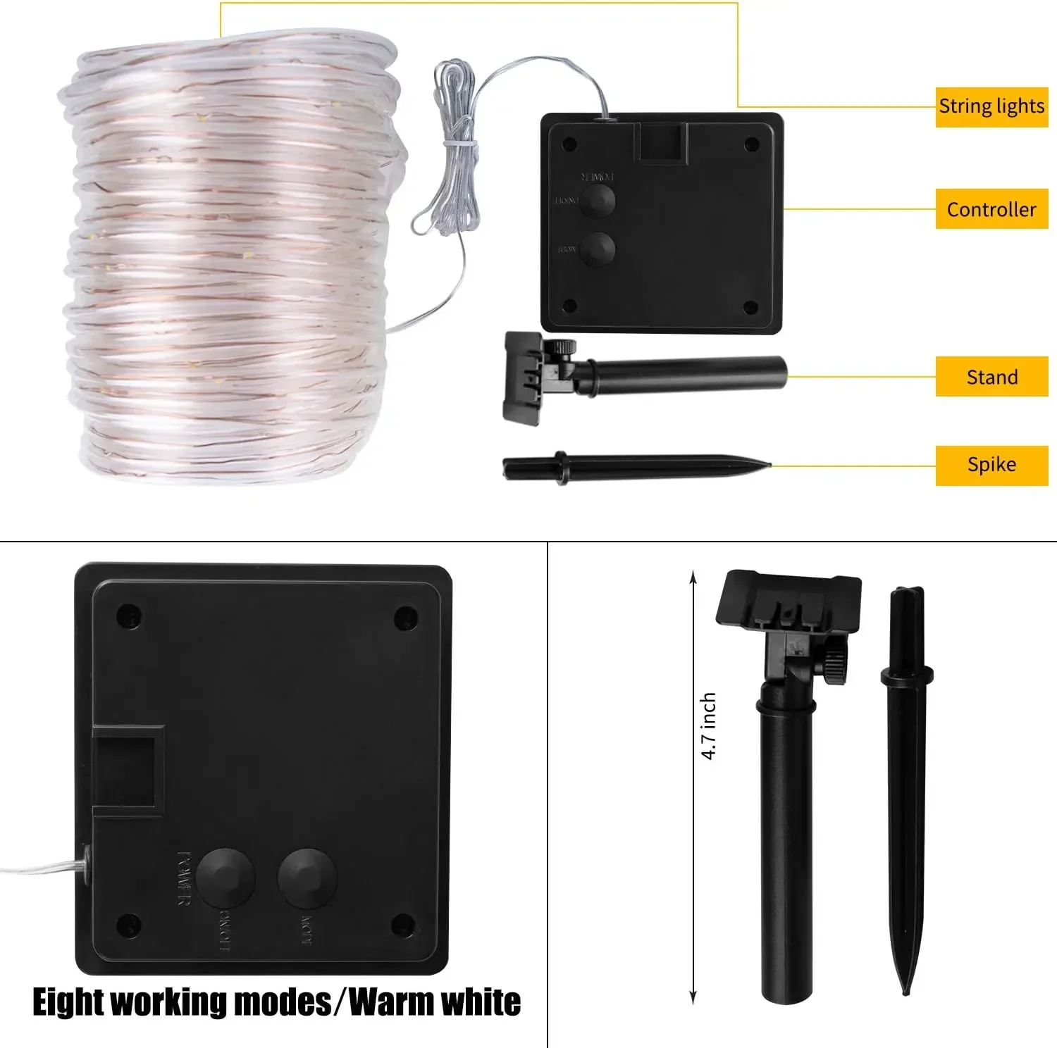 Heinast Solar String Lights Solar Outdoor Lights with 8 Lighting Modes Waterproof Fairy for Tree Garden Patio Copper Wire