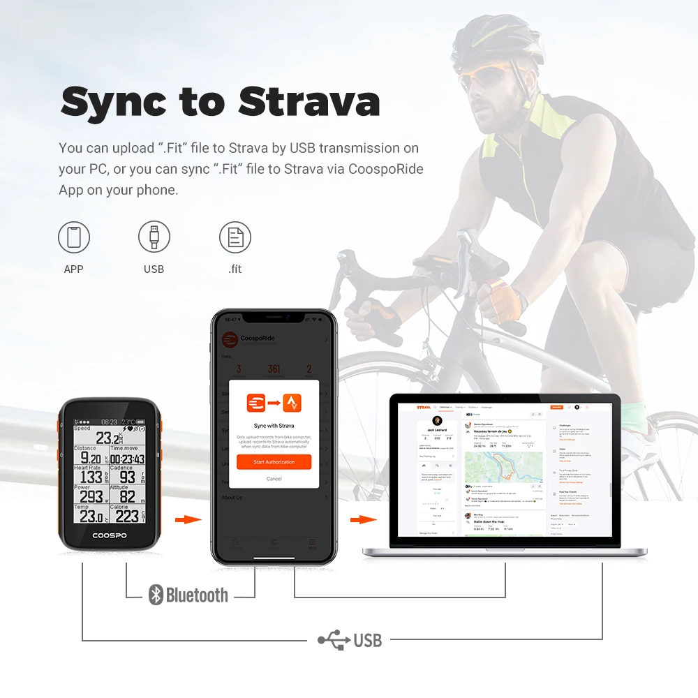 COOSPO BC200 Drahtloser Fahrradcomputer GPS-Fahrradtacho Radfahren Kilometerzähler 2,6 Zoll Bluetooth5.0 ANT+ APP Sync Slope Höhe – Detail 8