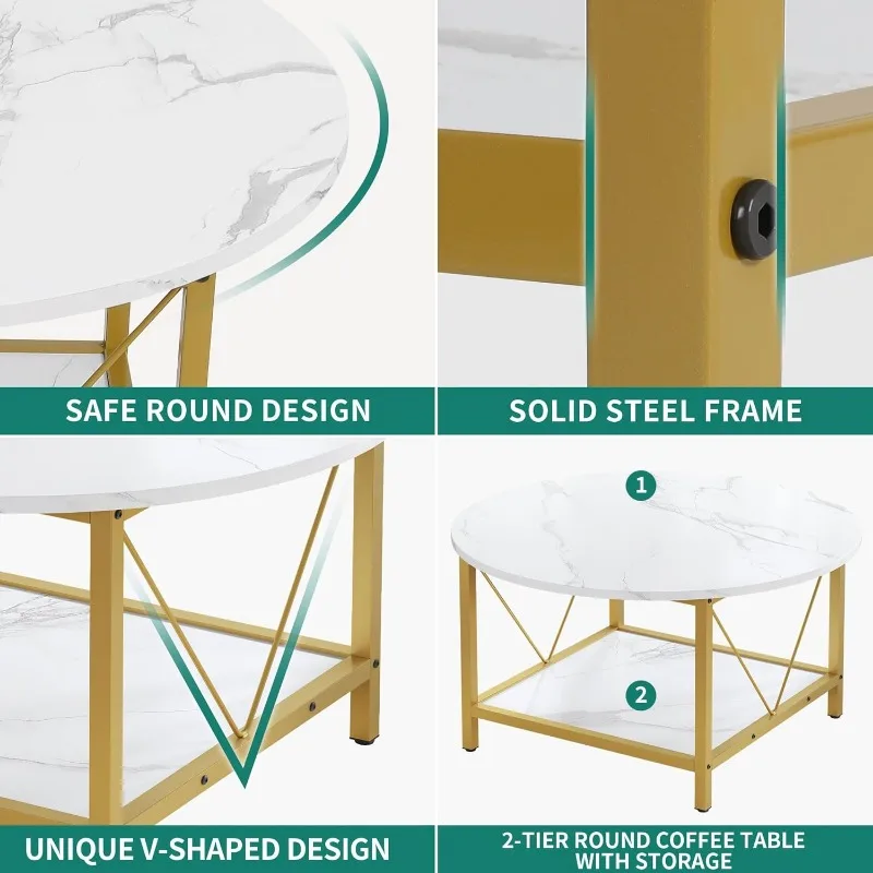 Coffee Tables for Living Room, Round Coffee Table, Small Coffee Table with Storage, 2 Tier Modern 4