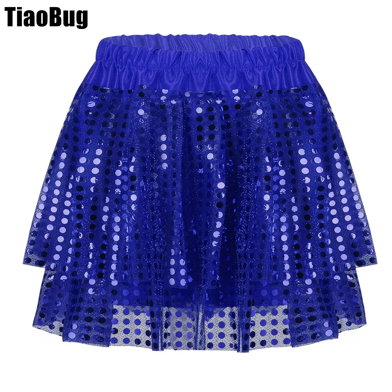 

Kids Girls Sequined Elastic Waistband Tiered Tutu Skirt for Latin Jazz Dancing Stage Performance