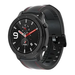 Premium Leather Silicone Wristband - Elegant Universal Design (Black red leather)