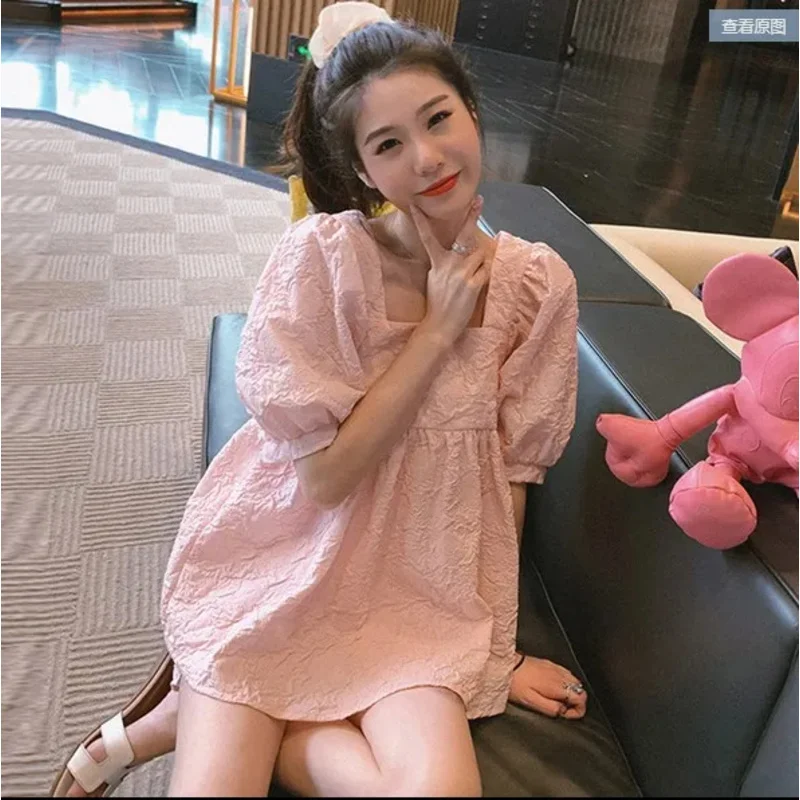 Pregnant Woman Clothes Set Solid Color Puff Sleeve Square Collar Shirts Belly Shorts Twinset Maternity Fashion Loose Suit