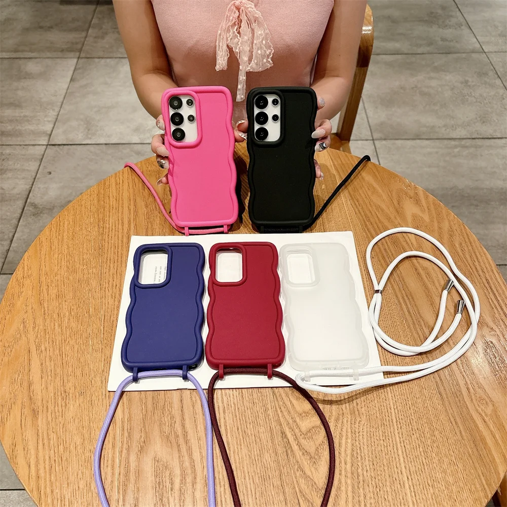Wave Silicone Soft Crossbody Strap Lanyard Phone Case