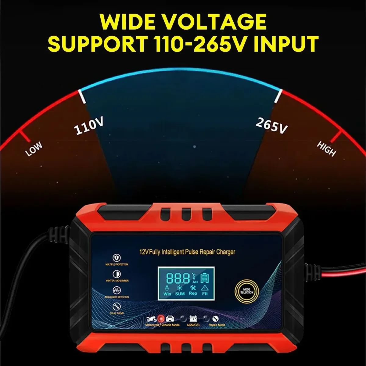 12V Intelligent Car Battery Charger-Pulse Repair, LCD Display, Suitable for Cars & Motorcycles&ship&Water Motorcycle
