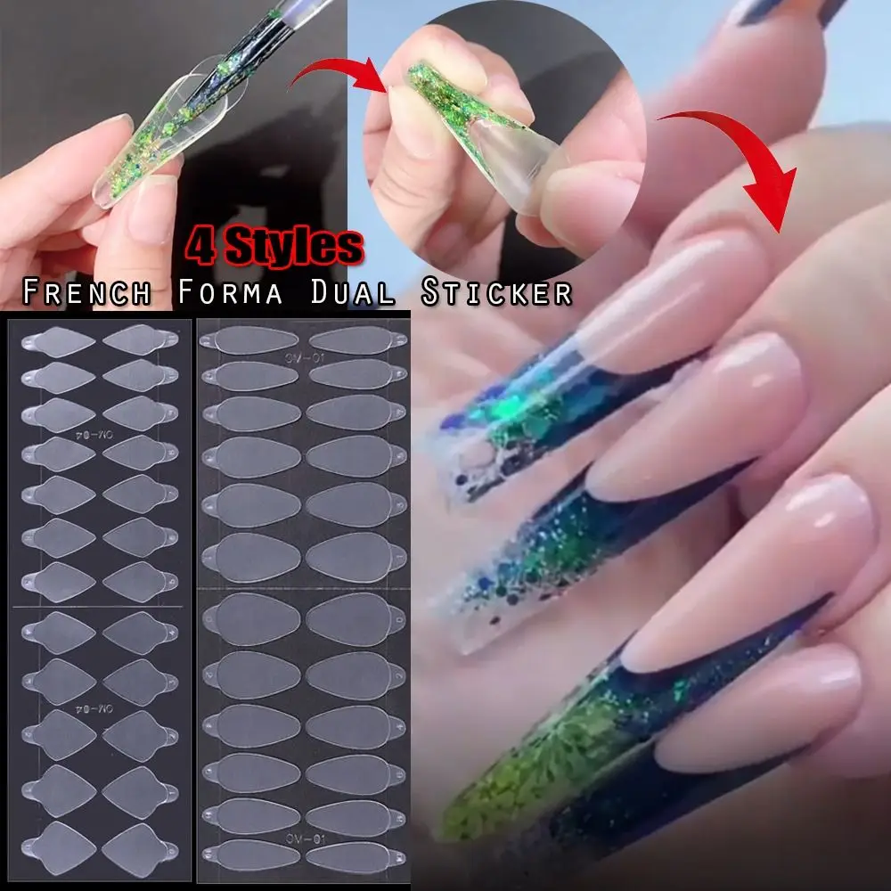 재사용 가능한 소프트 실리콘 패드 스텐실 프렌치 포마 스티커, 폴리 네일 젤 듀엣 시스템, 프랑스 매니큐어용 듀얼 폼, 24 개