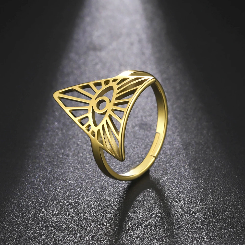 Dawapara alle sehenden Augenring verstellbare Ehering Pyramide Dreieck Auge der Vorsehung Edelstahl Paar Schmuck – Detail 10
