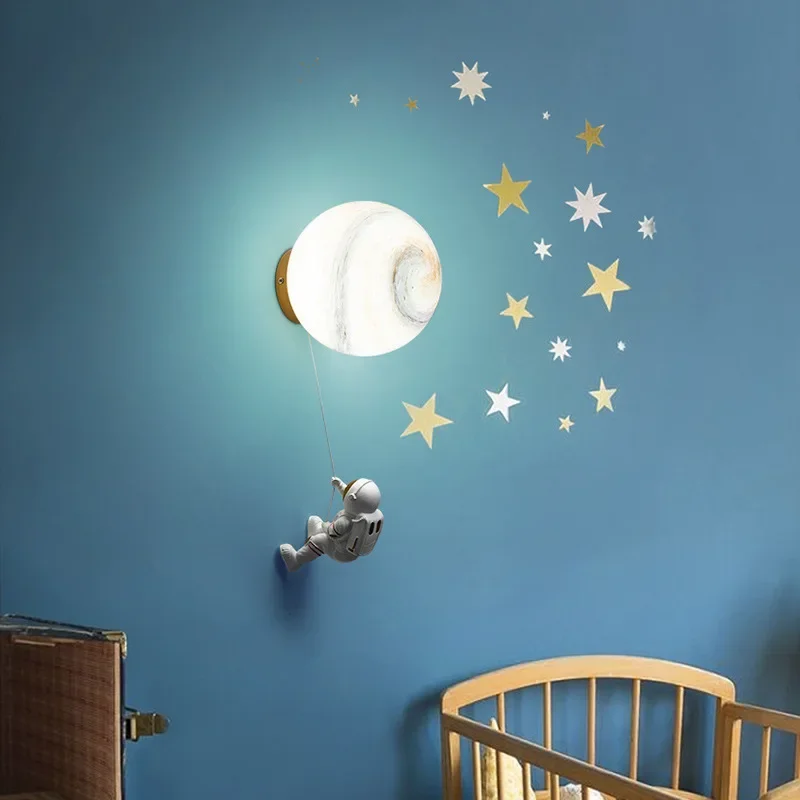 Nordic Lunar Astronaut Cartoon LED Wall Light Children's Room Corridor Living Creative Bedside Lamp Home Decor Lighting