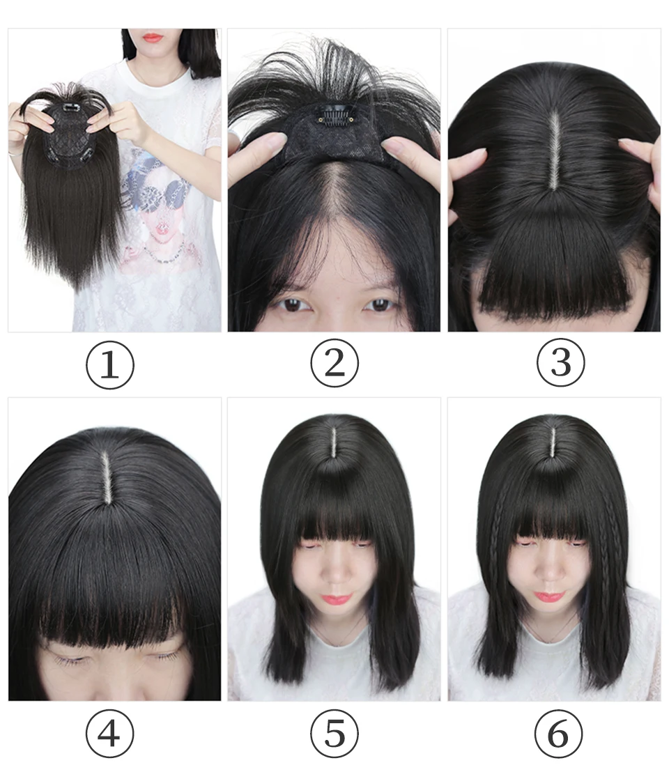 Hair Toppers Hair Extensions Synthetic Short Straight Hair Topper with Bangs Invisible 3D Hair Toupee for Women Water Wave Clip In Extensions