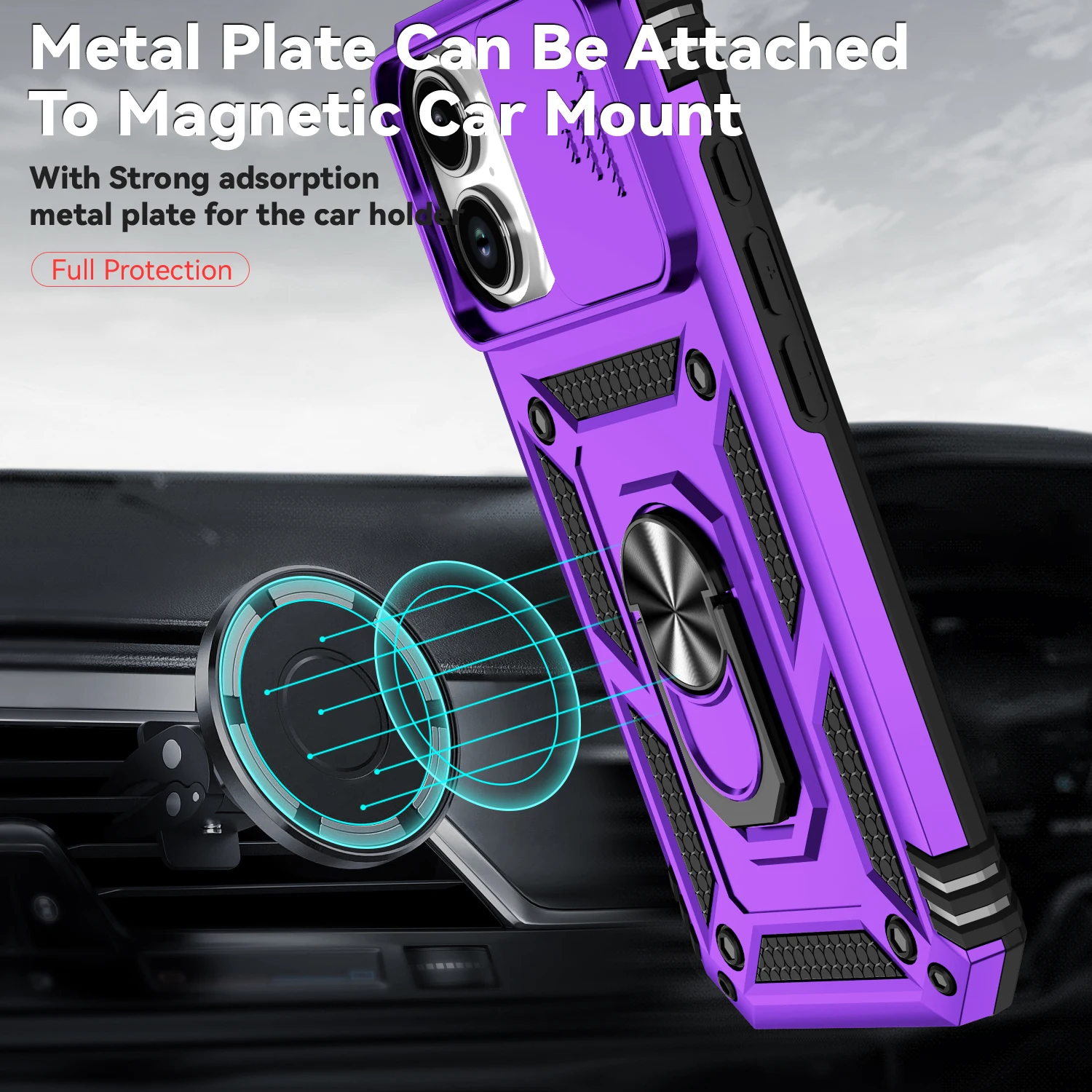 Advanced Military Grade Armor Case with Ring Stand and Slide Camera Lens Cover