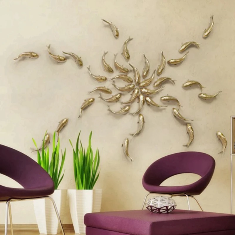 4Pcs Resin Carp Golden Fish Wall Hanging Ornament Personality Fish Figurine For Home Restaurant Background Wall Decor 2