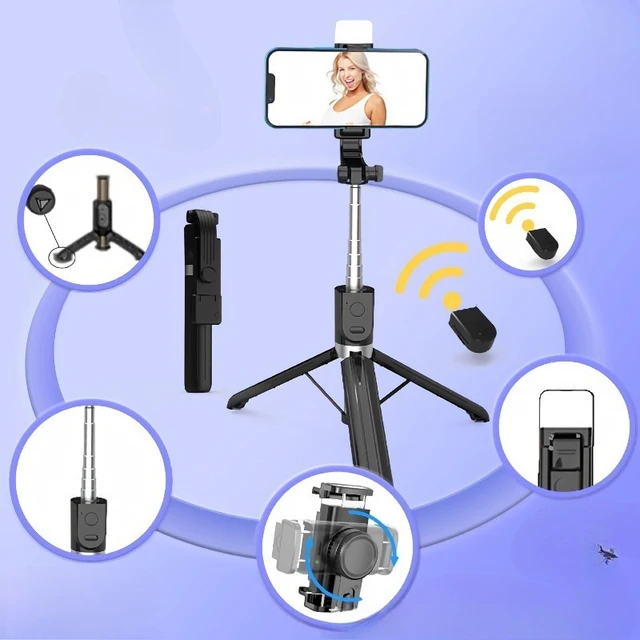 Wireless  Selfie Stick Tripod Stand with  Detachable  Remote , Extendable  Bluetooth Phone Tripod for  iPhone  Android