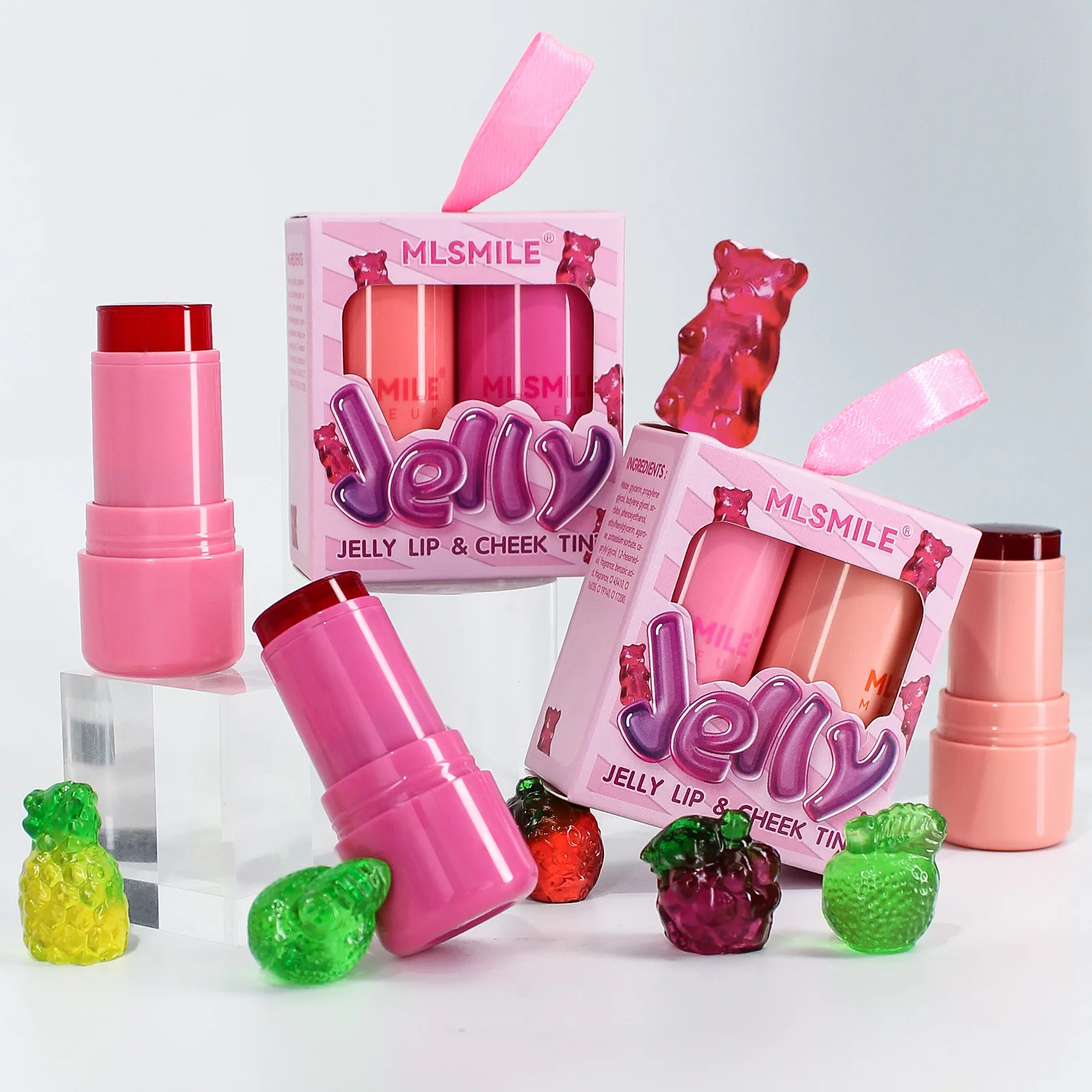 2 PCS Jelly Powder Blusher 2in1 Blush and Lip Rouge Stick Jelly Tint Hydrating Long-Lasting Coloring Vibrant powder blusher blush stick blush powder facial blusher