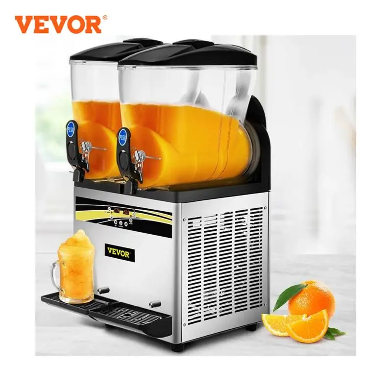 Beverage Dispenser Slushy Machine VEVOR 2x15L Commercial Slushy Machine Double Drink Dispenser for Home Bar Restaurant