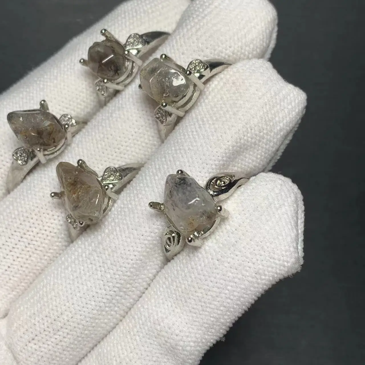 2 pcs Natural Herkimer Diamond luck stone Ring Adjustable Female Ring Jewelry for Women Gift Wholesale High Quality Vintage Fine