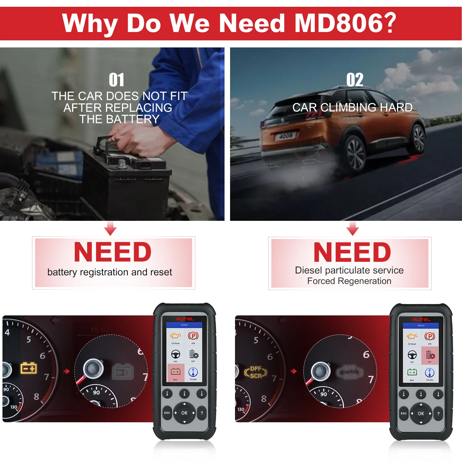 새로운 Autel MaxiDiag MD806 자동차 진단 도구 자동차 스캐너 OBD2 자동 스캔 도구 코드 리더 엔진 테스트 진단, 자동차 진단 도구 스캐너 OBD2