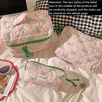 Green Pink Contrasting Bow Makeup Bag Large Capacity Portable Travel Toiletry Bag Storage Bag 1