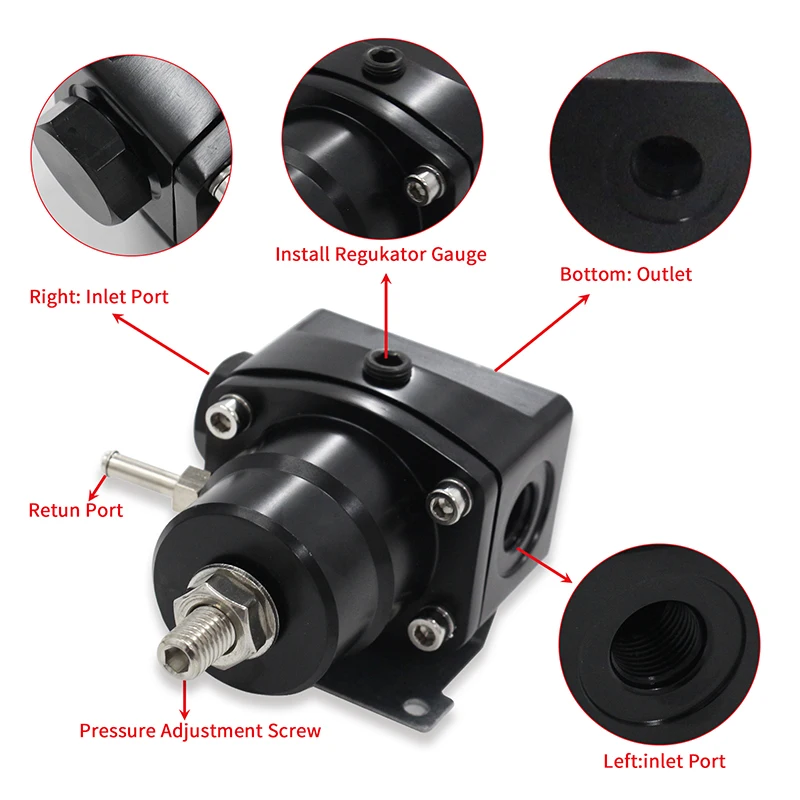 Universal Adjustable Fuel Pressure Regulator Oil 100psi Gauge AN 6 Fitting  End AN6 Oil Hose Fitting EFI