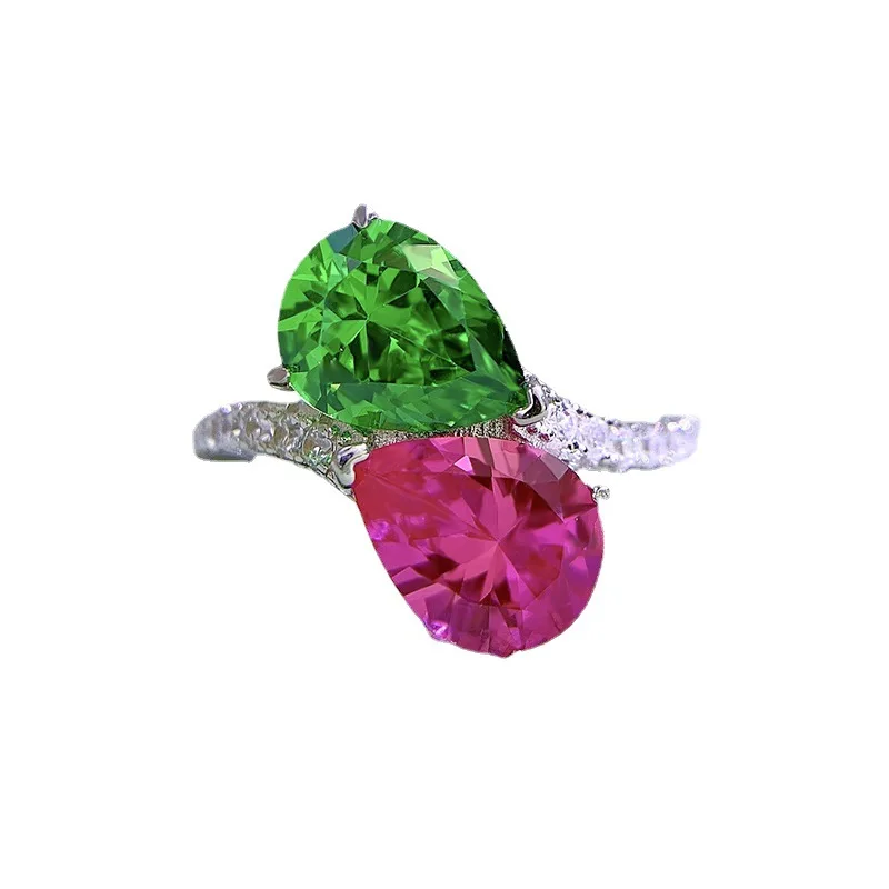 

Кольцо из серебра пробы с импортным высокоуглеродистым бриллиантом 7*9, розовое кольцо с зеленым бриллиантом, женское модное Универсальное кольцо