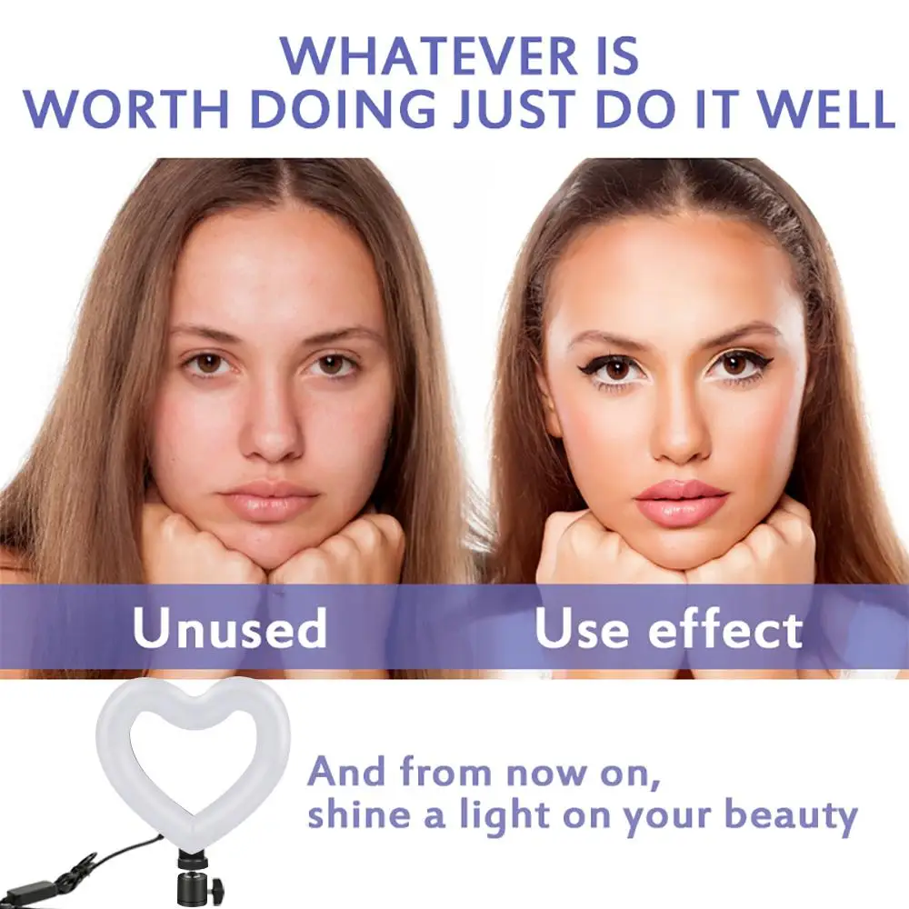 필 스마트 라이트 메이크업 라이트, 하트 모양 비디오 라이브 램프, 링 라이트, 콜드 웜 램프