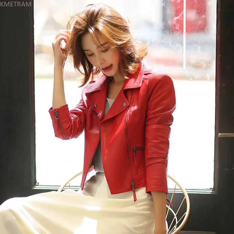 Real Leather Jacket Women Genuine Sheepskin Leather Jackets for Women 2024 Short Slim Red Leather Coat Women Clothes Hot Sale