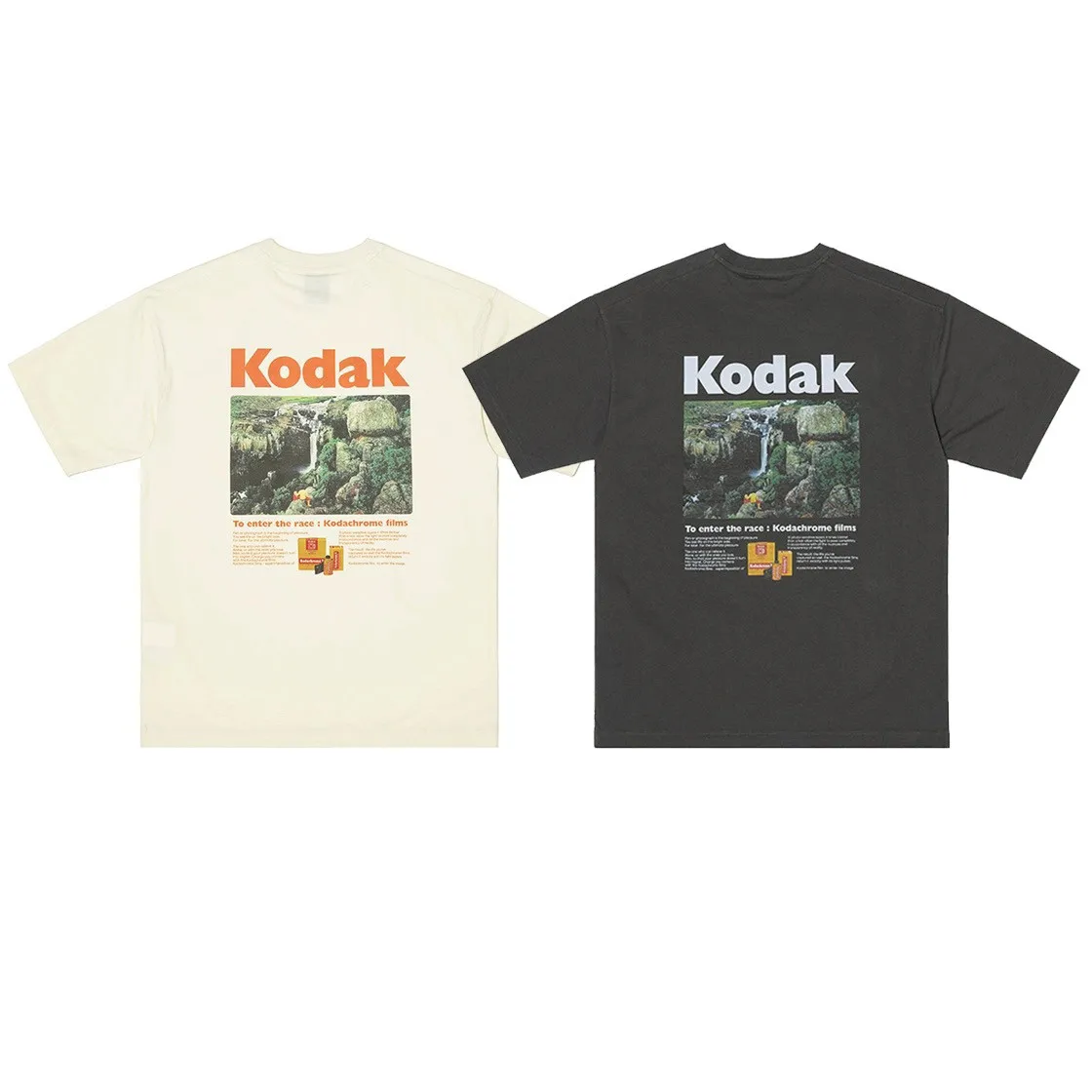 Kodak Men's Retro Y2K Print Short-Sleeved Sporty Casual T-Shirt 100% Cotton Summer Breathable Anti-Sweat Short Sleeve