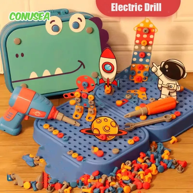 Set di strumenti per giocattoli per bambini trapano elettrico dado a vite giocattoli Puzzle 3D giochi di imitazione Dinosaur Drilling Assembly giocattoli educativi per ragazzi