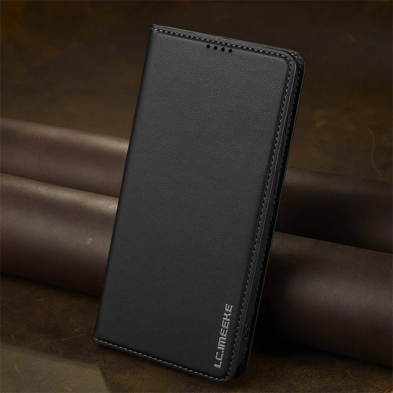 Magnetic Leather Wallet Protective Case with Card Pocket - Elegant Design