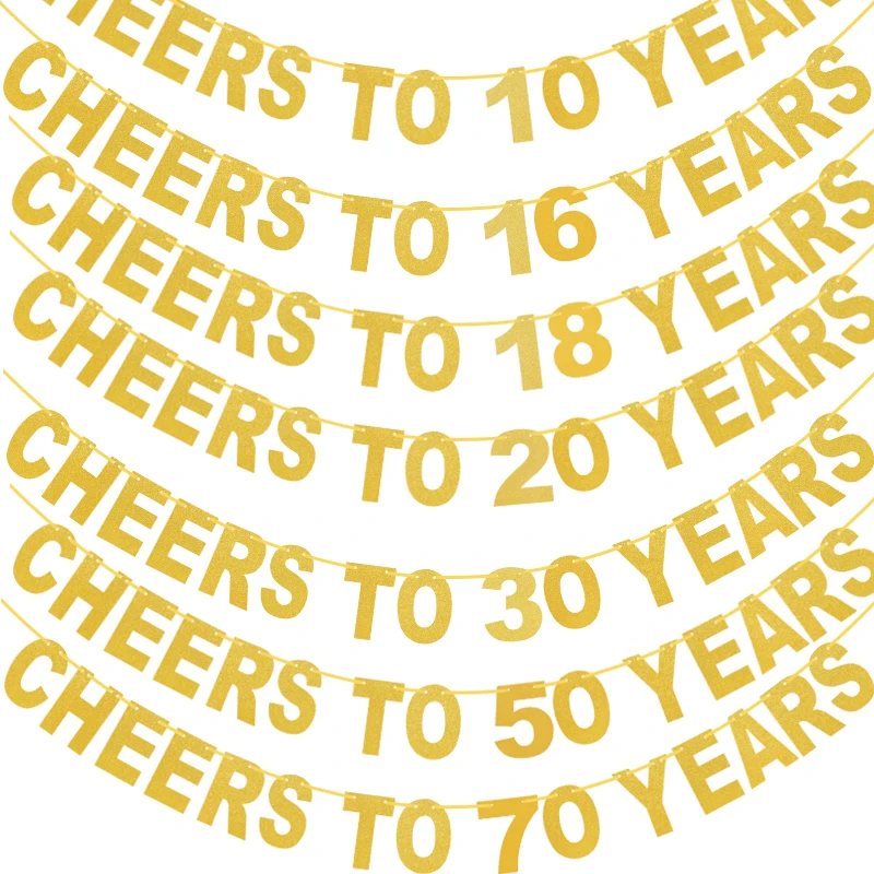 Happy Birthday Banner Flags Gold Cheer To 30th 40th 50th 60th Paper Garland Bunting Adult Birthday Party Hanging Decoration paper birthday banner birthday banner paper garland party decorations triangular flags burlap linen bunting flags