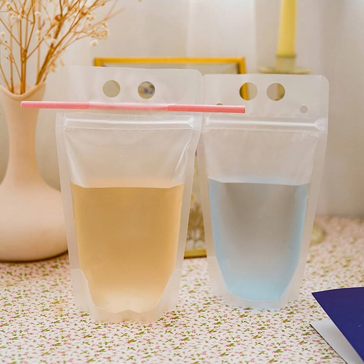 10pcs Portable Plastic Beverage Bag Reusable Adult Handheld