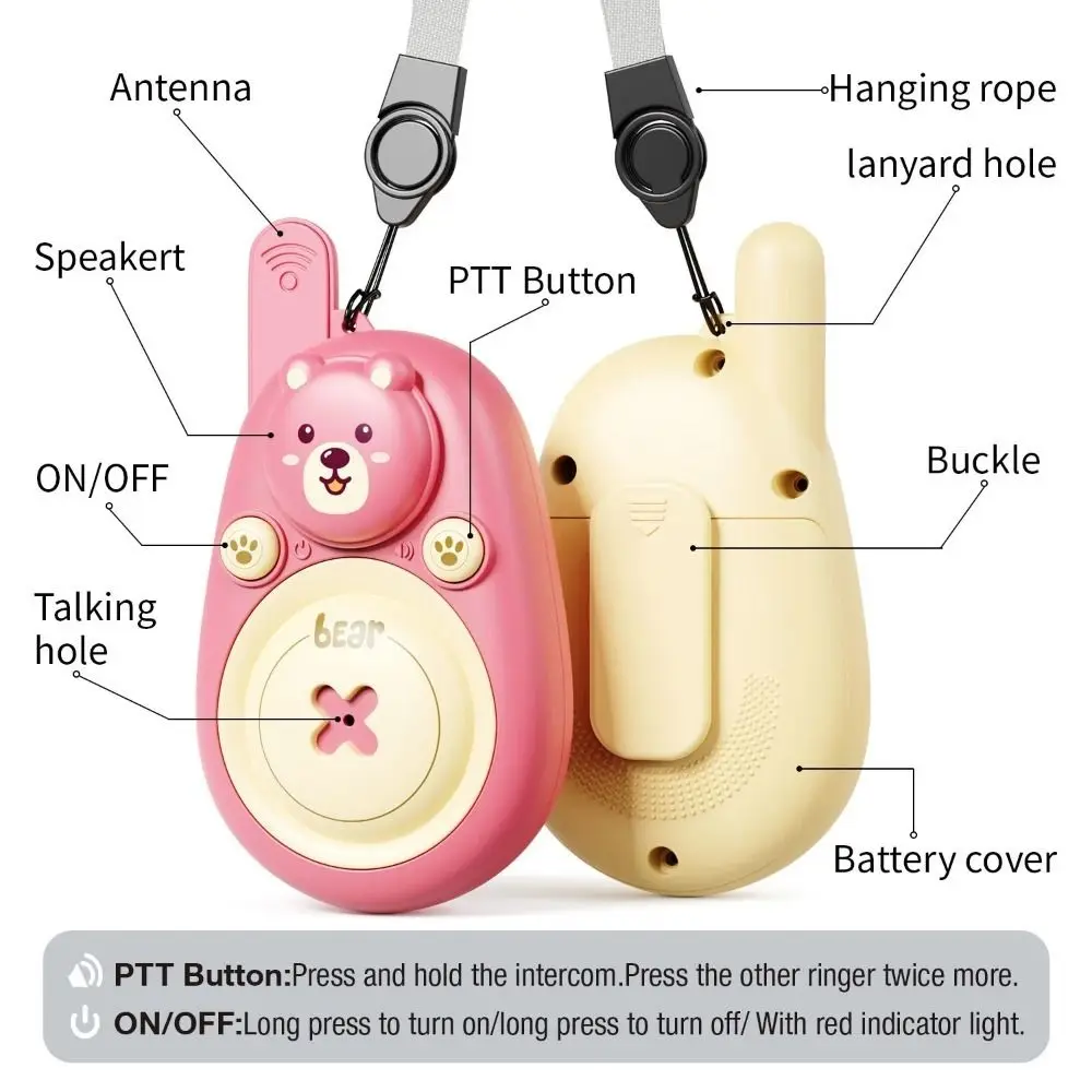 1 Pair Lovely Bear Kids Walkie Talkies Long Range One Click Call Wireless Communication Toy Wearable Lanyard