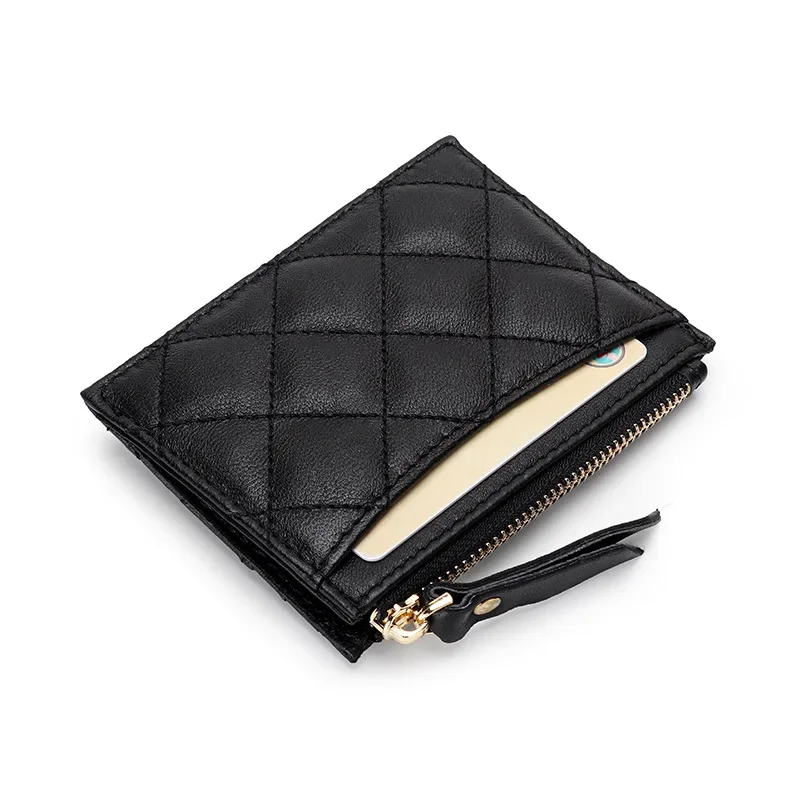 Women's Credit Card Holder Luxury Brand Women Zipper Purse Soft Sheepskin Leather Wallet Diamond Coin Bag Designer Zero Wallets