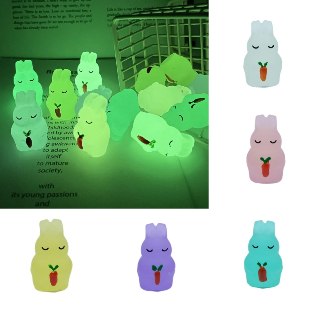 

New Luminous Rabbit Micro Ornaments Potted Ornaments Resin DIY Mini Bunny Outdoor Decor Car Ornaments Gifts Garden Accessories