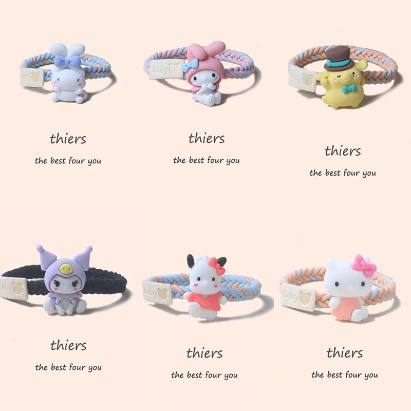 

Hellokittys Sanrio Collection Kawaii Kuromi Cinnamoroll Cute Braided Bracelet with Hair Ties Girls Anime Gift Kids Creative Toys