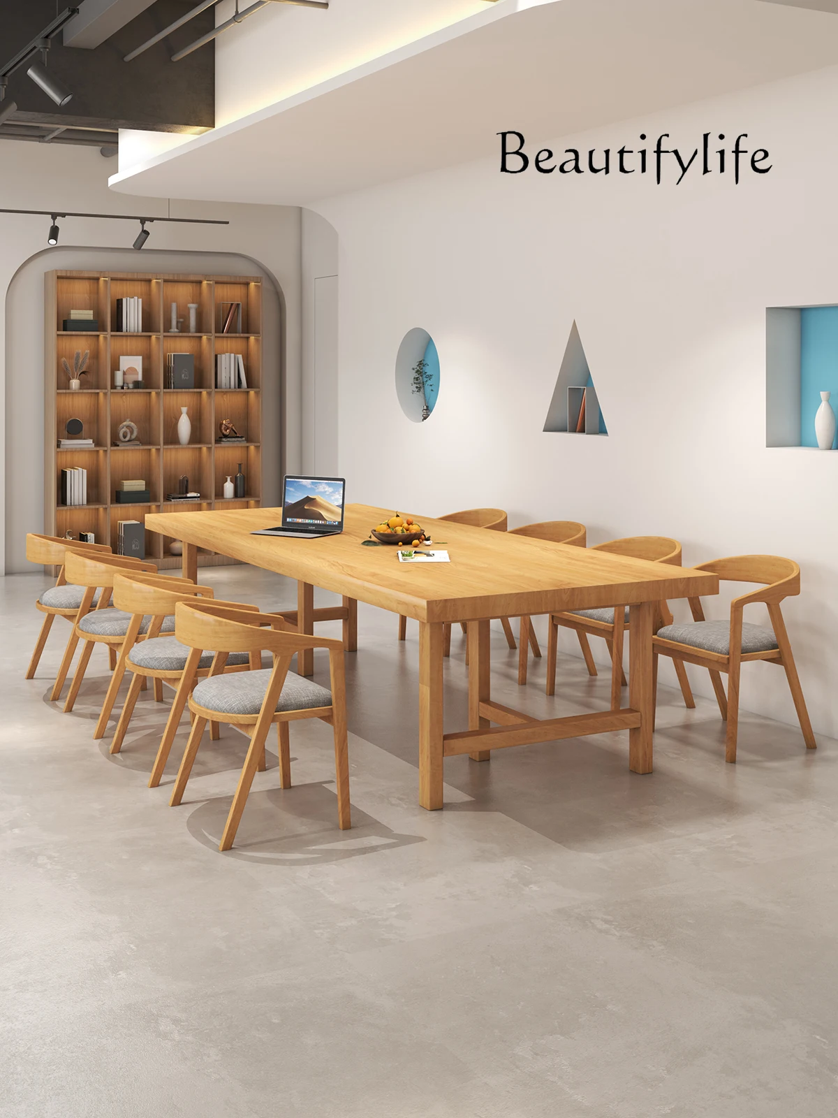 

Solid Wood Conference Table Rectangular Commercial Multi-Person Large Reading Table